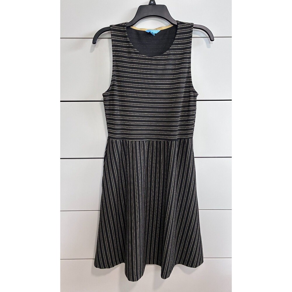 Draper James Rsvp Sleeveless Knit Dress Black & Gold Stripes Size Small